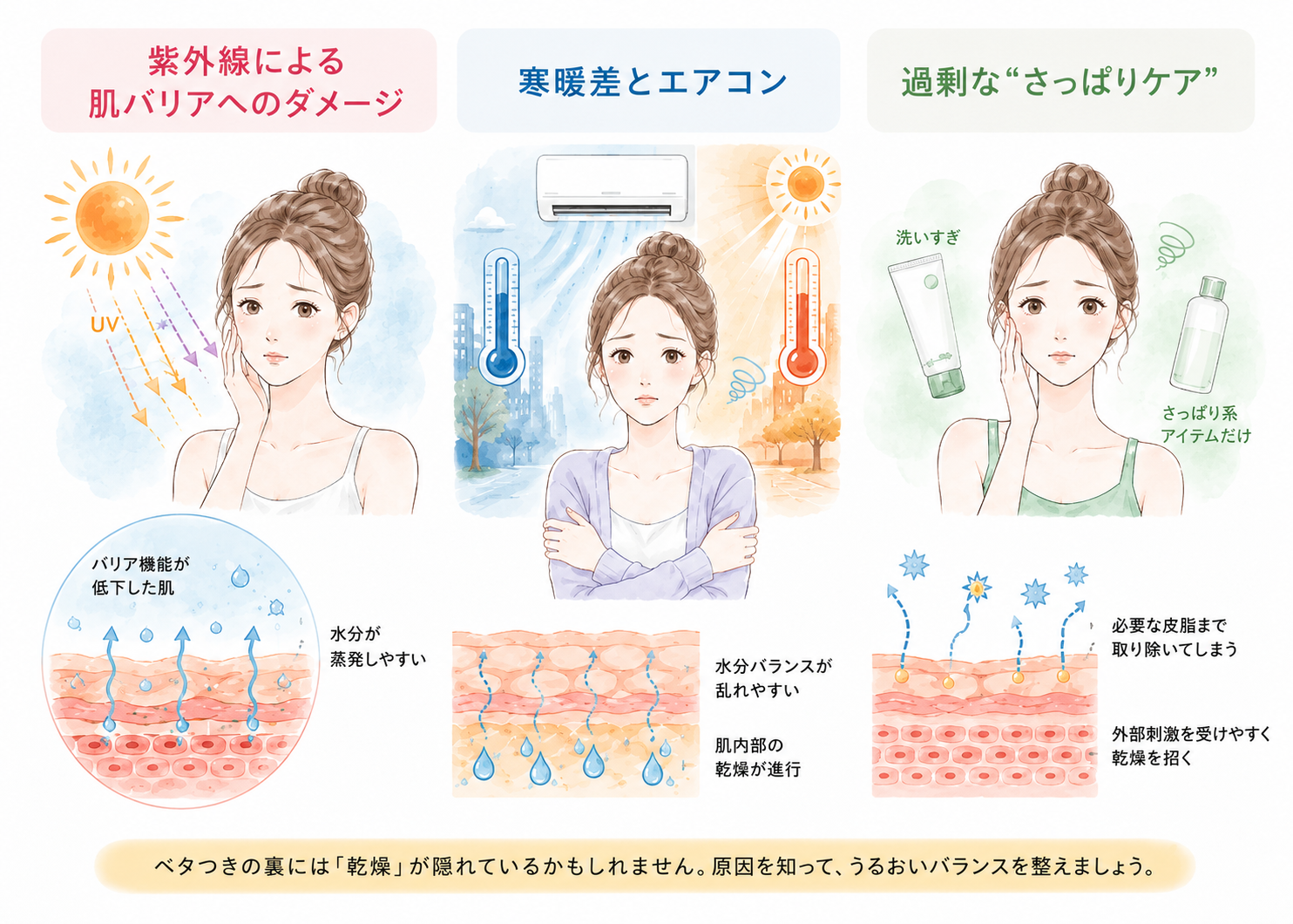 肌がベタつくのに乾燥する、その主な原因